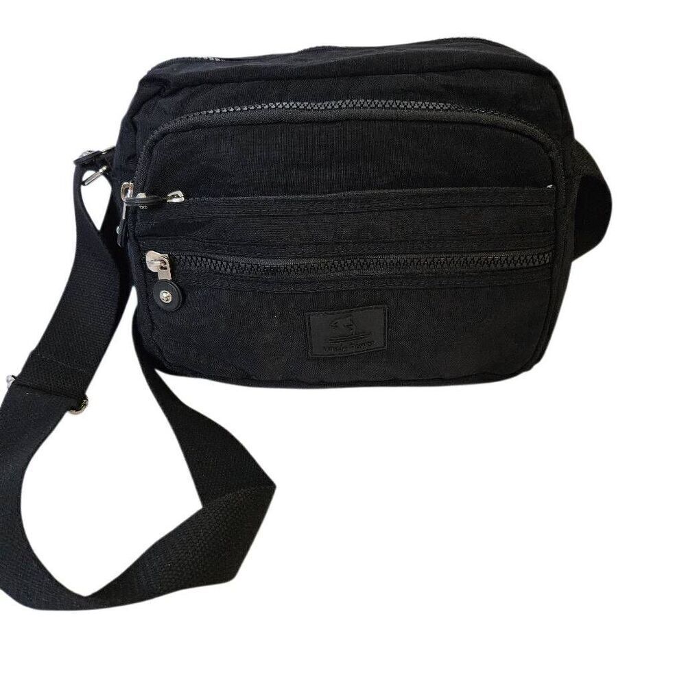 Whale Power travel purse, black crossbody.